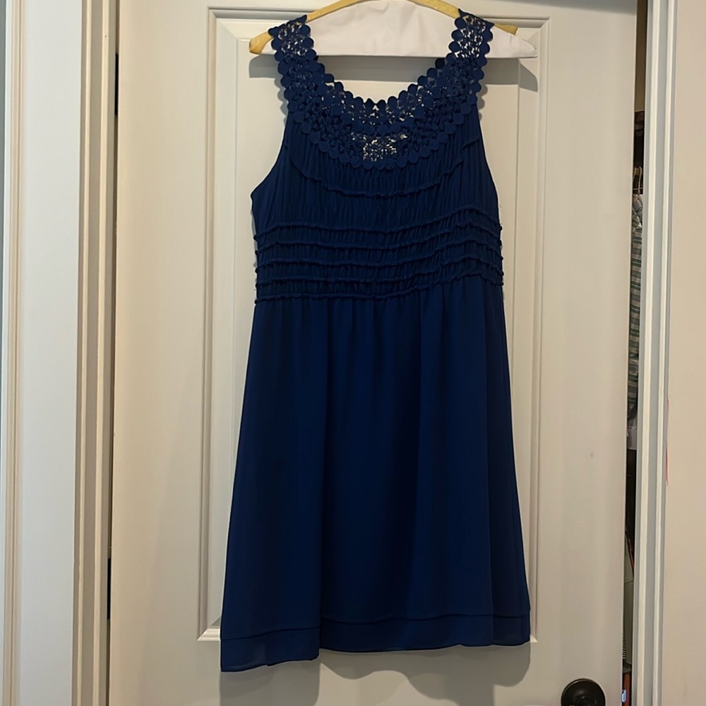 Max Studio Royal blue sleeveless dress with open pattern detail at the top
